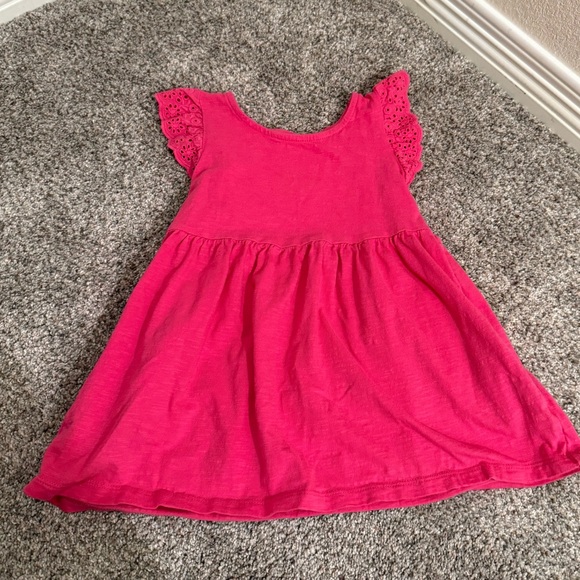 Cat and Jack Pink Ruffle Eyelet Sleeve Dress with Pockets - Picture 1 of 6